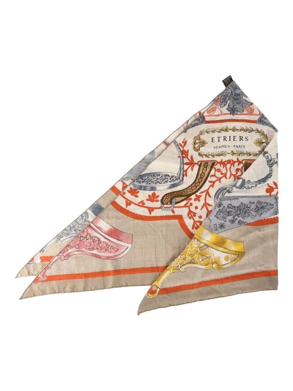 Hermes Scarf Triangle Jean Etriers Remix Competition Large Cashmere Silk Brown